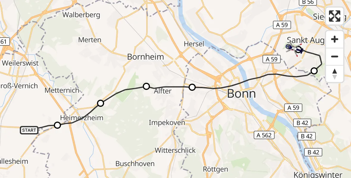 Flugroute Polizeihubschrauber Weilerswist - Bonn-Hangelar Flugplatz, 30 Juni 2026, 09:30