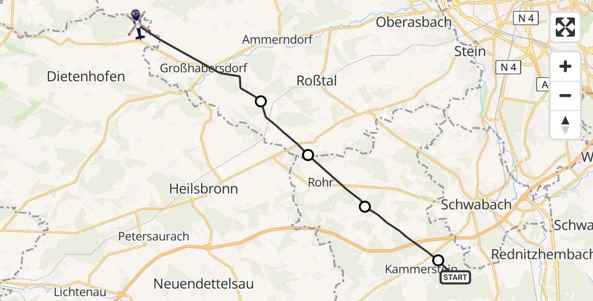 Flugroute Polizeihubschrauber Heidenberg - Dietenhofen, 30 Juni 2026, 09:36