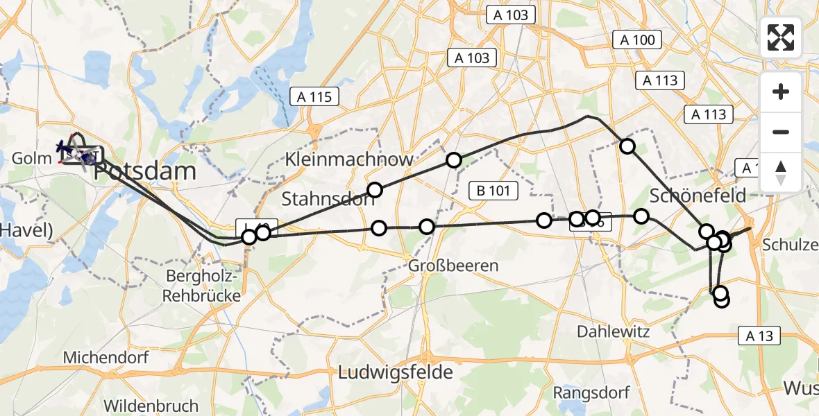 Flugroute Polizeihubschrauber Potsdam - Potsdam, 30 Juni 2026, 09:40