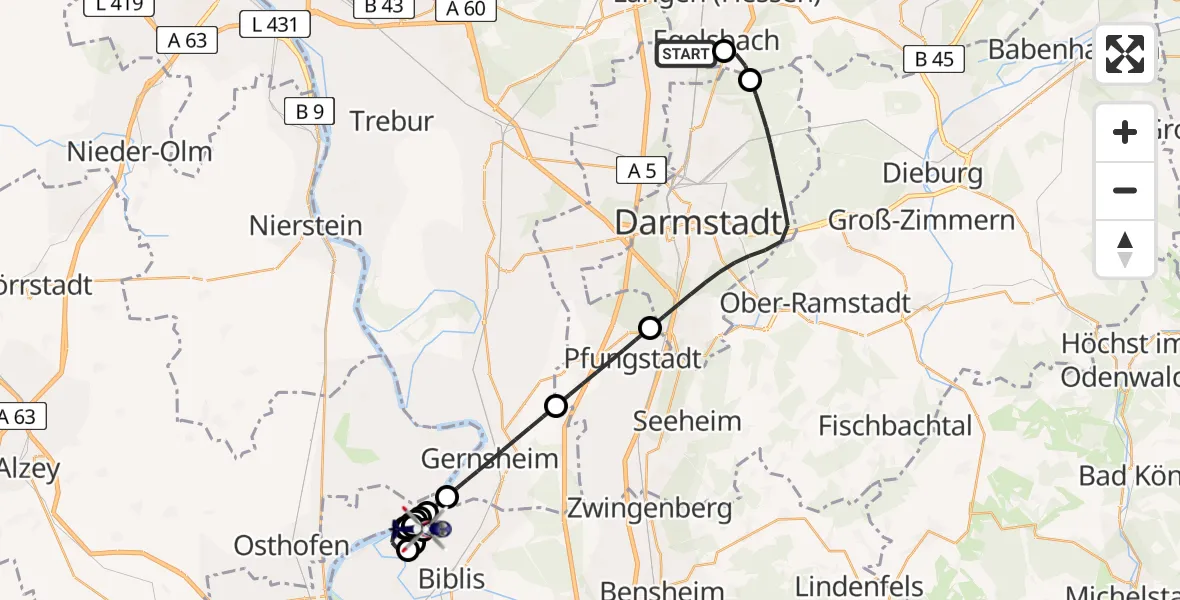 Flugroute Polizeihubschrauber Flughafen Frankfurt-Egelsbach - Biblis, 30 Juni 2026, 09:44