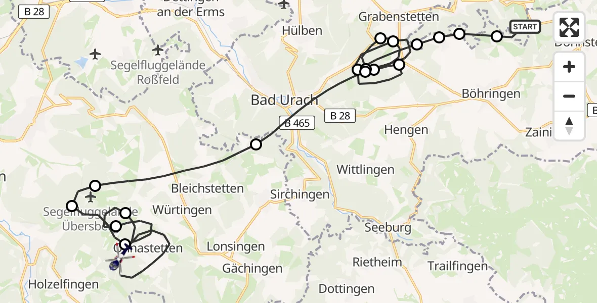 Flugroute Polizeihubschrauber Lenningen - St. Johann, 30 Juni 2026, 09:50