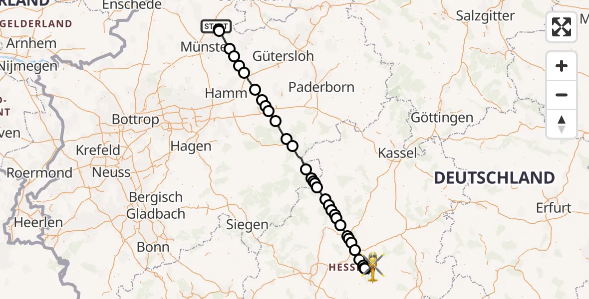 Flugroute Rettungshubschrauber Greven - Ulrichstein, 30 Juni 2026, 09:54