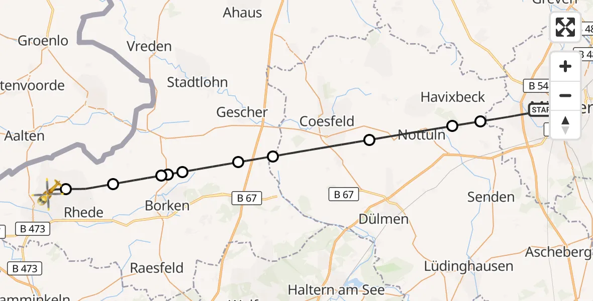 Flugroute Ambulanzhubschrauber Münster - Bocholt, 30 Juni 2026, 09:57