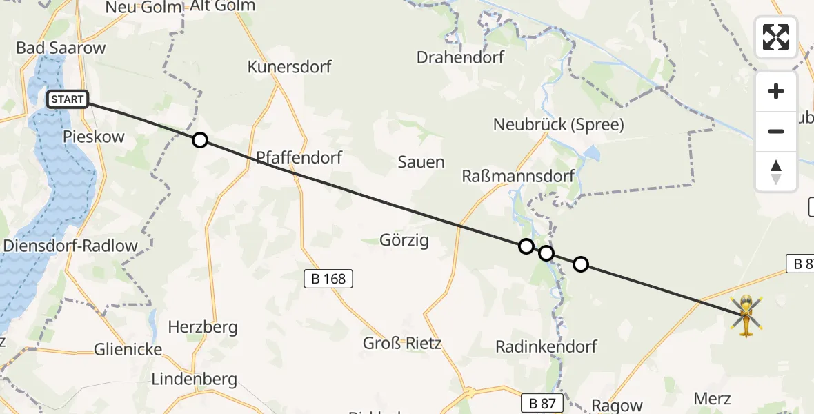 Flugroute Rettungshubschrauber Bad Saarow - Ragow-Merz, 30 Juni 2026, 09:58