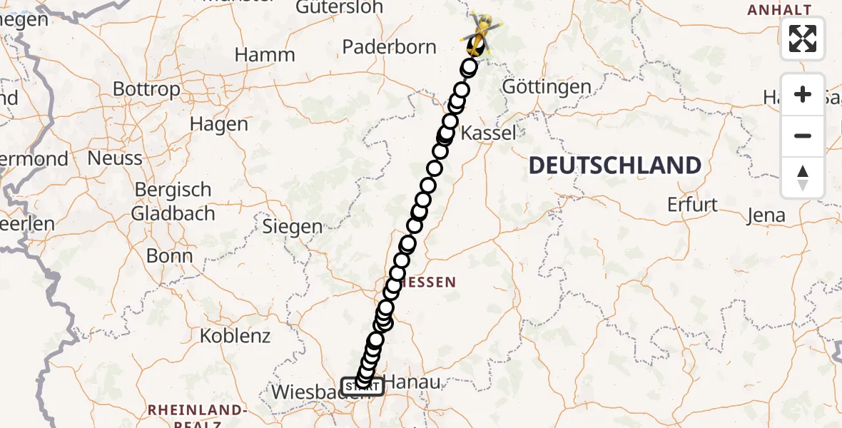 Flugroute Ambulanzhubschrauber Frankfurt am Main - Boffzen, 30 Juni 2026, 09:57