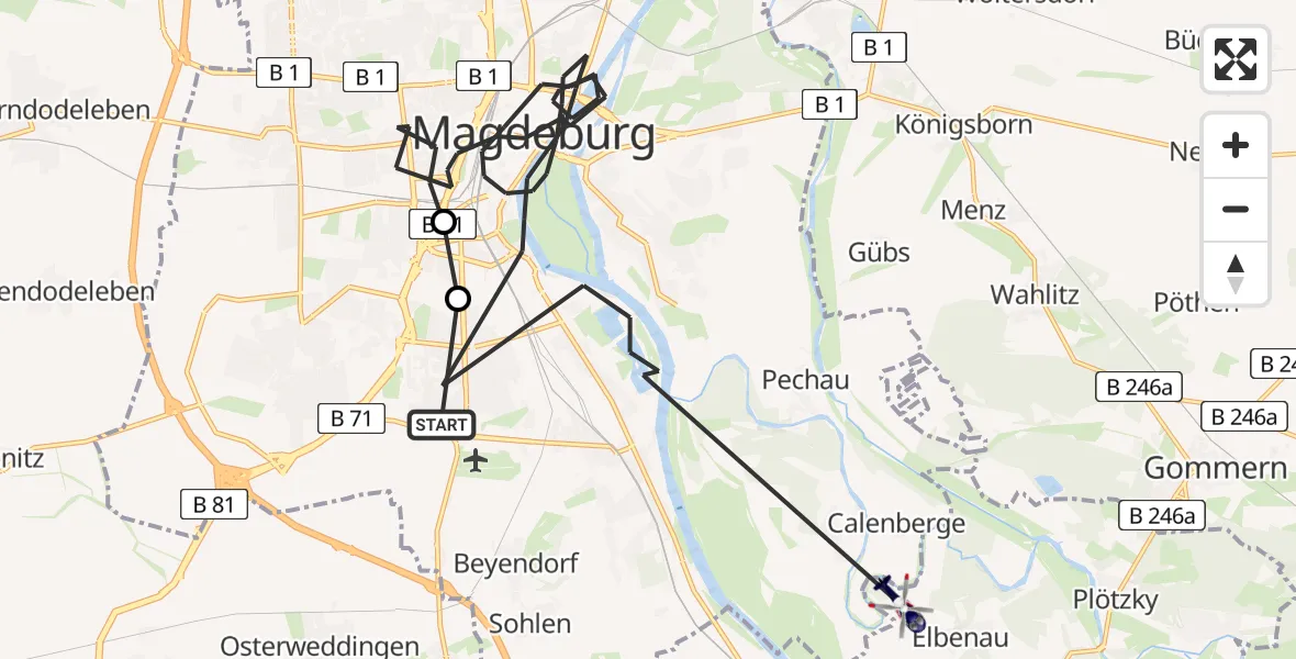 Flugroute Polizeihubschrauber Magdeburg - Schönebeck (Elbe), 30 Juni 2026, 09:58