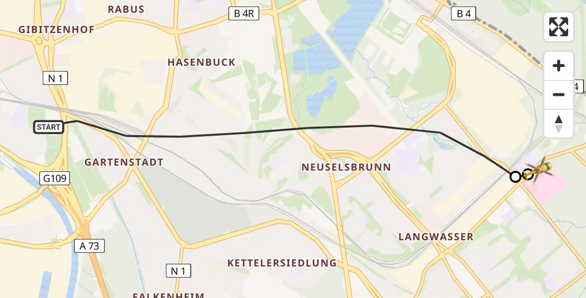 Flugroute Rettungshubschrauber Nürnberg - Nürnberg South Hospital, 30 Juni 2026, 10:01