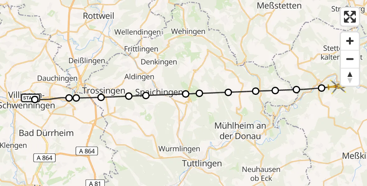 Flugroute Ambulanzhubschrauber DRF Air Rescue Station Villingen-Schwenningen Hubschrauberlandeplatz (Christoph 11) - Leibertingen, 30 Juni 2026, 10:02