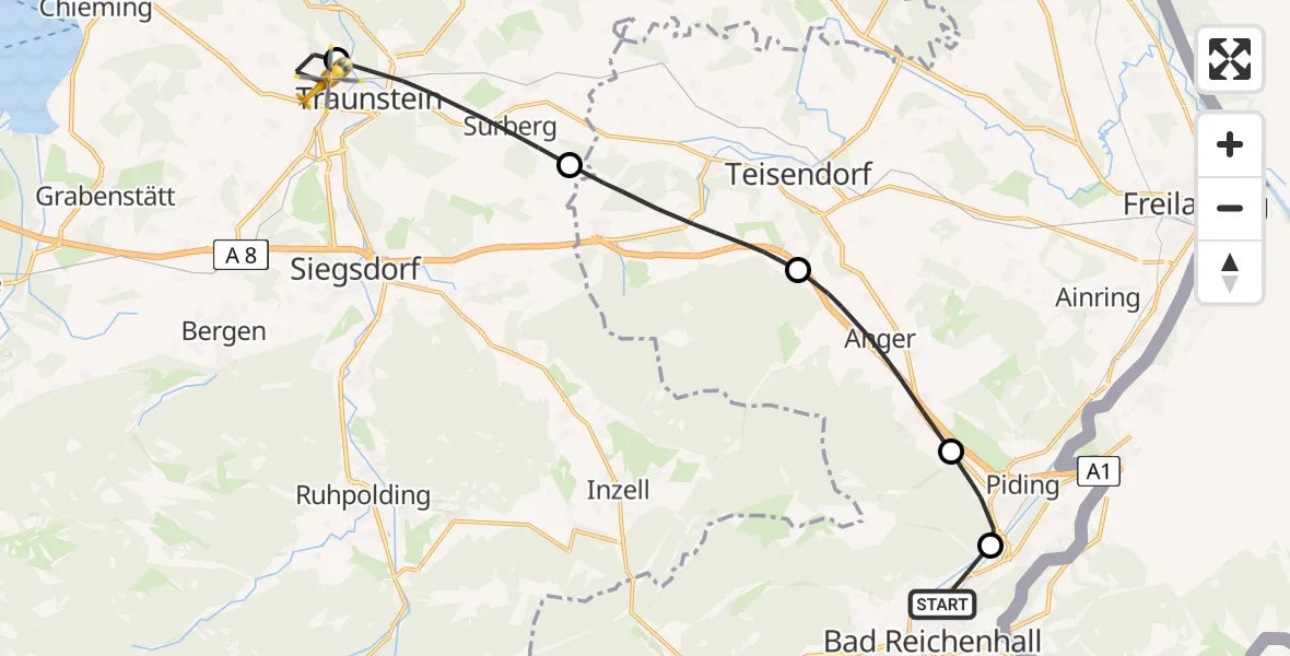 Flugroute Rettungshubschrauber Bad Reichenhall - Traunstein Hospital, 30 Juni 2026, 10:02