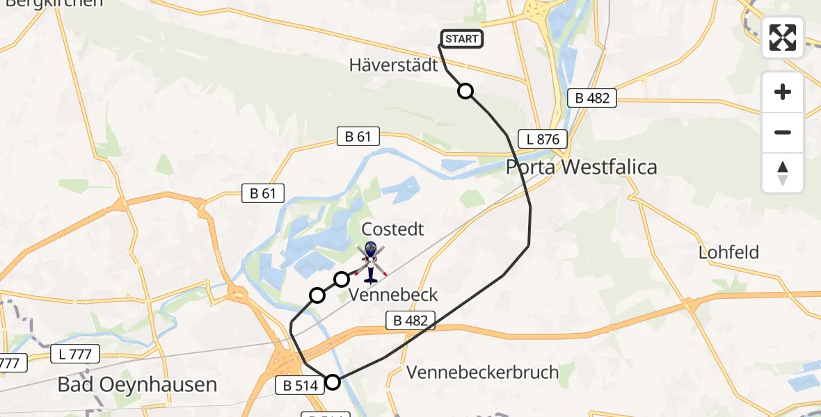 Flugroute Polizeihubschrauber Minden - Porta Westfalica Flugplatz, 30 Juni 2026, 10:05
