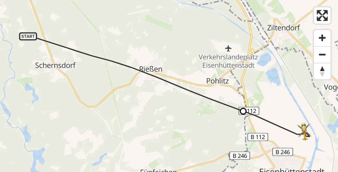 Flugroute Rettungshubschrauber Siehdichum - Eisenhüttenstadt, 30 Juni 2026, 10:05