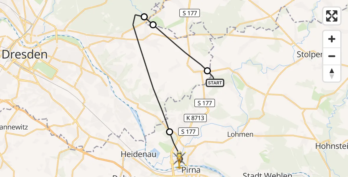 Flugroute Rettungshubschrauber Dürrröhrsdorf-Dittersbach - Pirna, 30 Juni 2026, 10:08