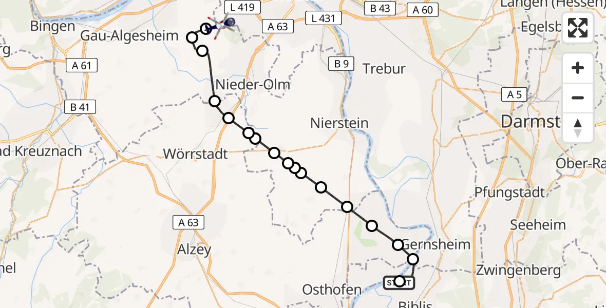 Flugroute Polizeihubschrauber Biblis - Mainz-Finthen Flugplatz, 30 Juni 2026, 10:08