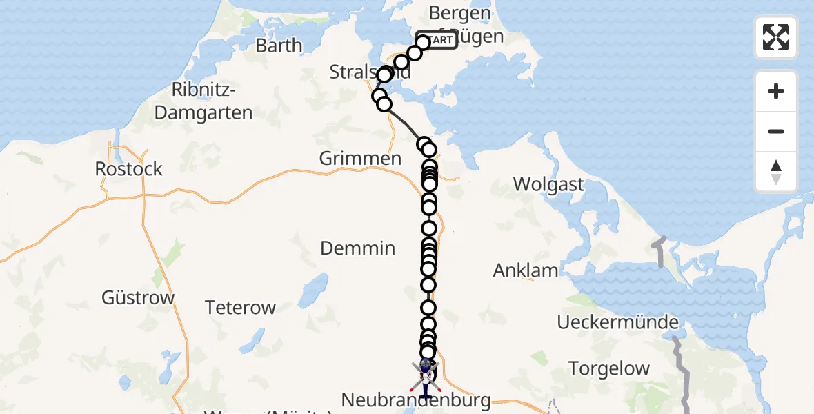 Flugroute Polizeihubschrauber Dreschvitz - Neubrandenburg Trollenhagen Flughafen, 30 Juni 2026, 10:09