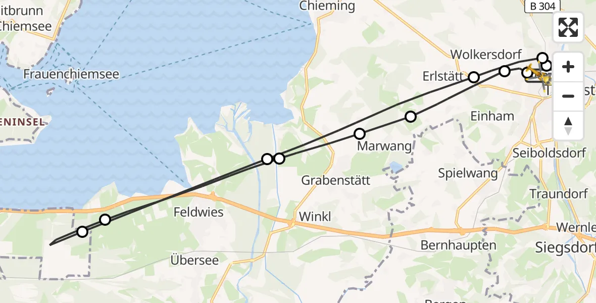 Flugroute Rettungshubschrauber Traunstein Hospital - Traunstein Hospital, 30 Juni 2026, 10:19
