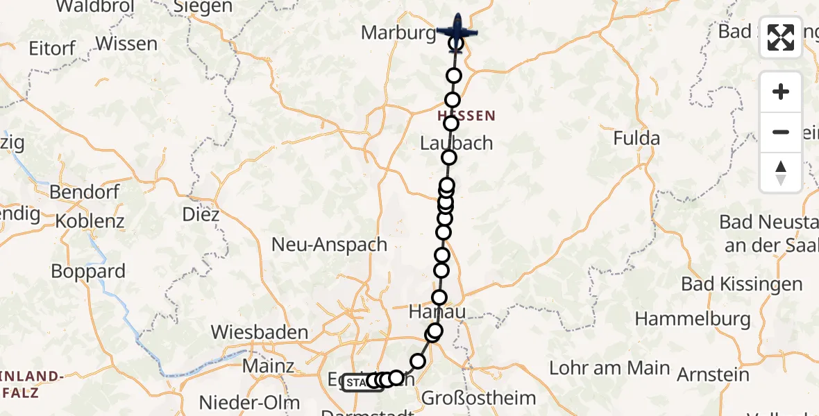 Flugroute Polizeiflugzeug Flughafen Frankfurt-Egelsbach - Stadtallendorf, 30 Juni 2026, 10:26