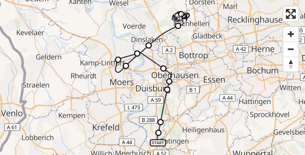 Flugroute Polizeihubschrauber Düsseldorf Flughafen - Bottrop, 30 Juni 2026, 10:32