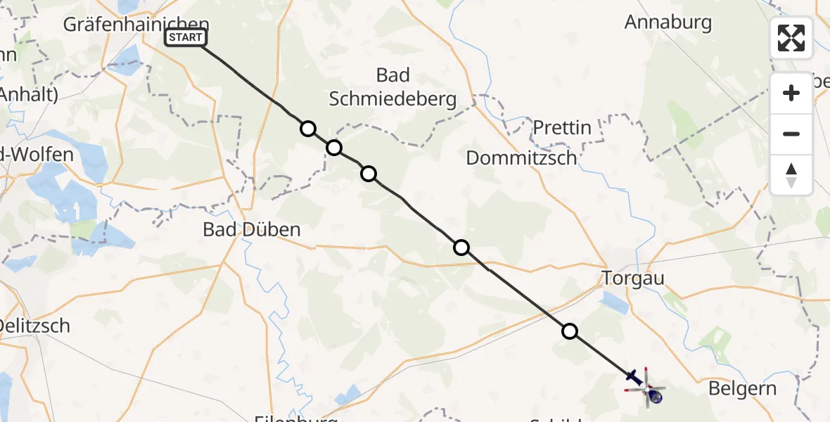 Flugroute Polizeihubschrauber Gräfenhainichen - Torgau, 30 Juni 2026, 10:32
