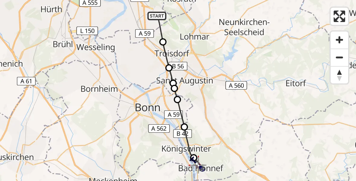 Flugroute Polizeihubschrauber Köln Bonn Flughafen - Bad Honnef, 30 Juni 2026, 10:35