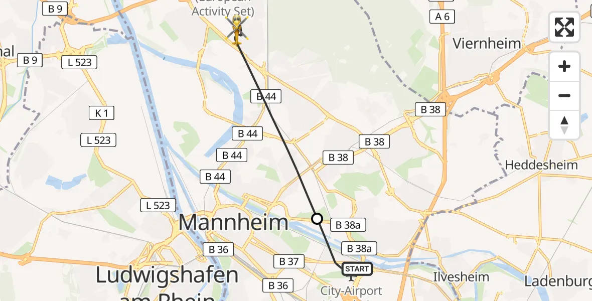 Flugroute Rettungshubschrauber Mannheim-City Flughafen - Mannheim, 30 Juni 2026, 10:43