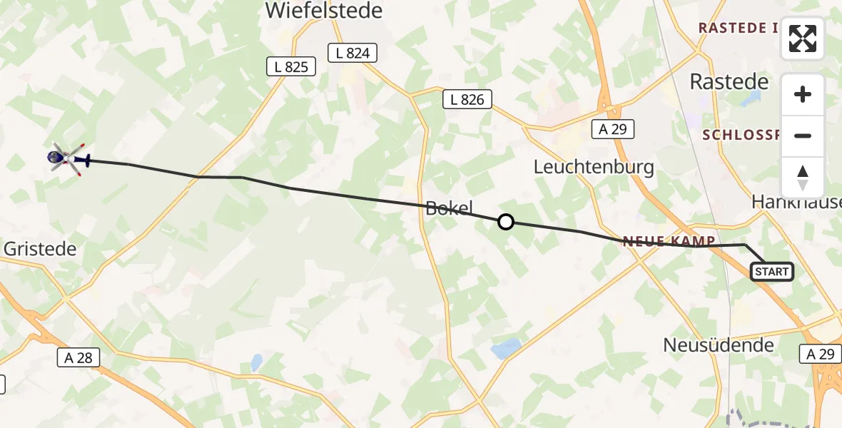 Flugroute Polizeihubschrauber Rastede - Wiefelstede, 30 Juni 2026, 10:46