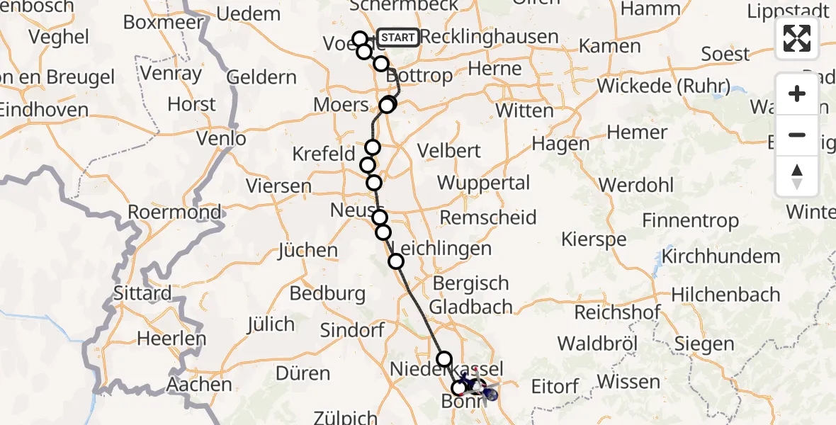 Flugroute Polizeihubschrauber Hünxe - Sankt Augustin, 30 Juni 2026, 11:00