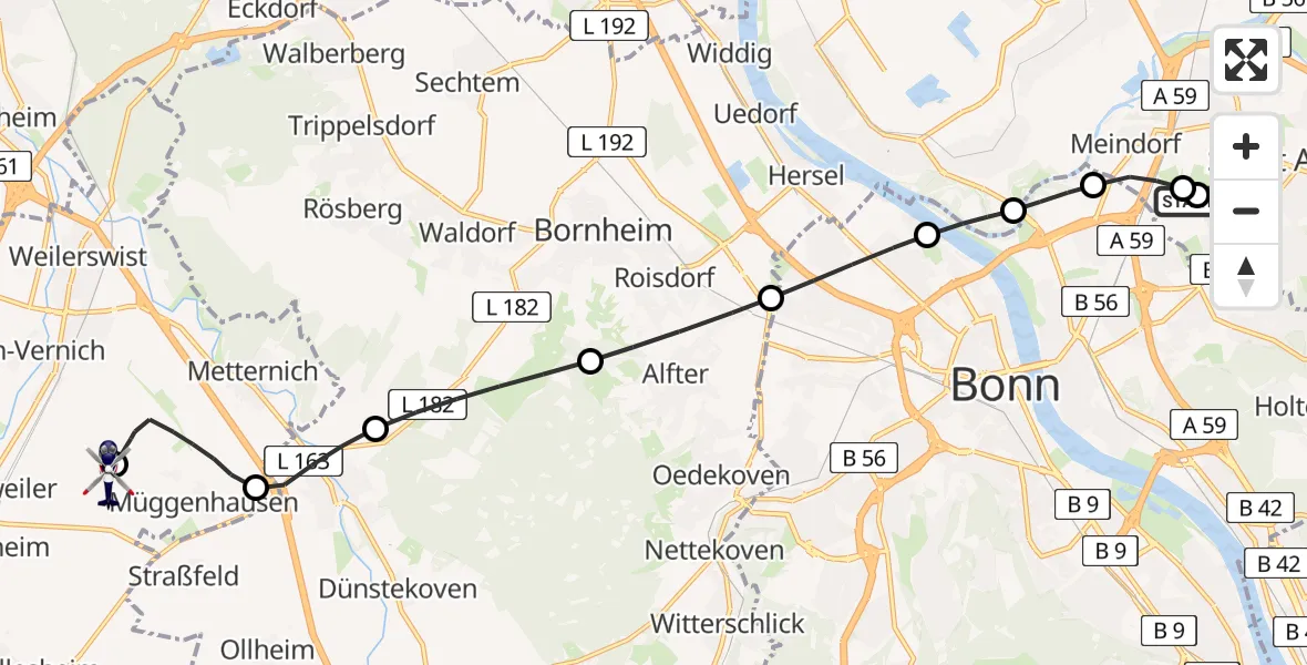 Flugroute Polizeihubschrauber Sankt Augustin - Weilerswist UL, 30 Juni 2026, 11:07