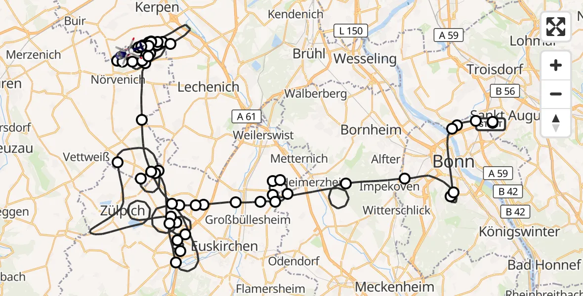 Flugroute Polizeihubschrauber Sankt Augustin - Militärflugplatz Nörvenich, 30 Juni 2026, 11:10