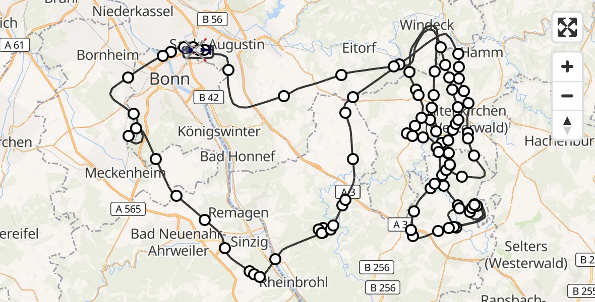 Flugroute Polizeihubschrauber Sankt Augustin - Sankt Augustin, 30 Juni 2026, 11:14