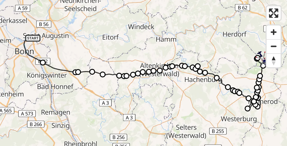 Flugroute Polizeihubschrauber Bonn - Burbach, 30 Juni 2026, 11:25