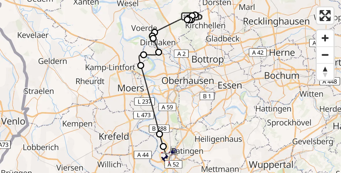 Flugroute Polizeihubschrauber Hünxe - Düsseldorf Flughafen, 30 Juni 2026, 11:28