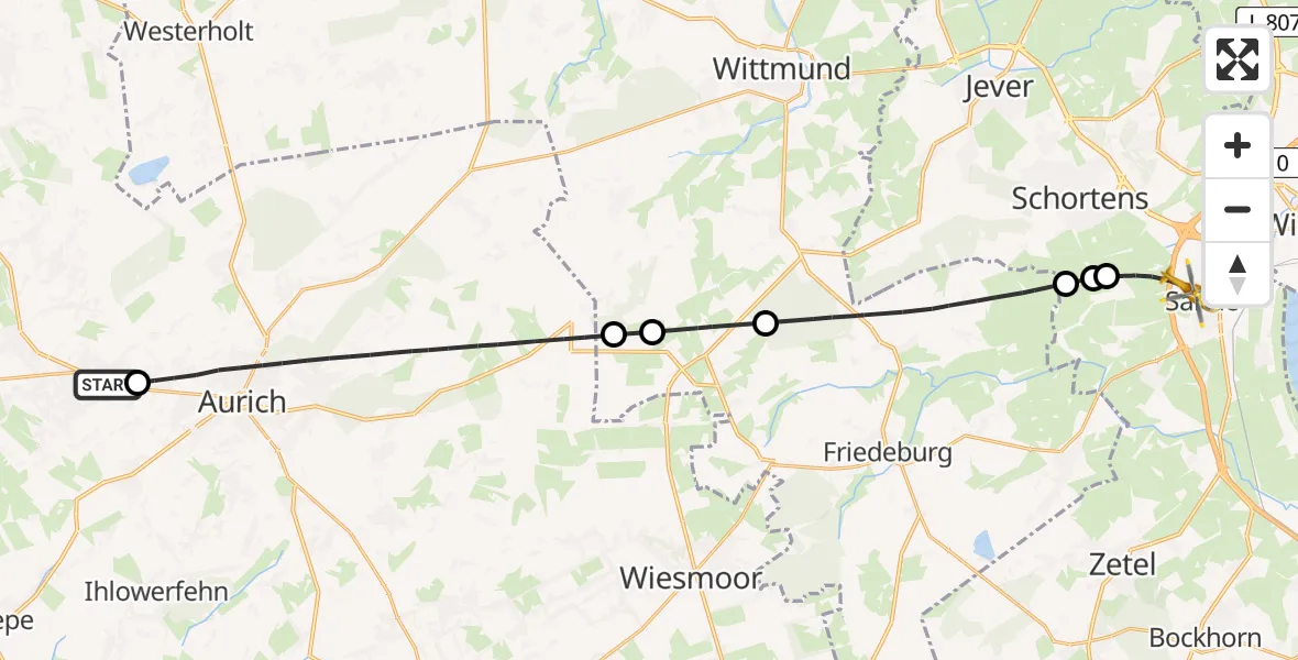 Flugroute Rettungshubschrauber Südbrookmerland - Sande, 30 Juni 2026, 11:28