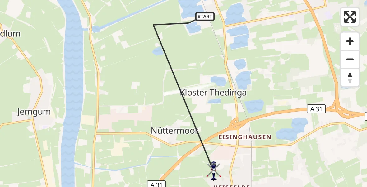 Flugroute Polizeihubschrauber Moormerland - Leer (Ostfriesland), 30 Juni 2026, 11:33