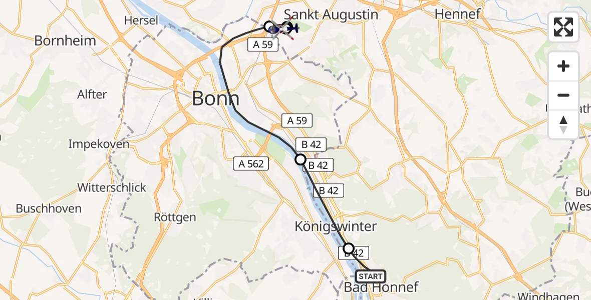 Flugroute Polizeihubschrauber Bad Honnef - Sankt Augustin, 30 Juni 2026, 11:33