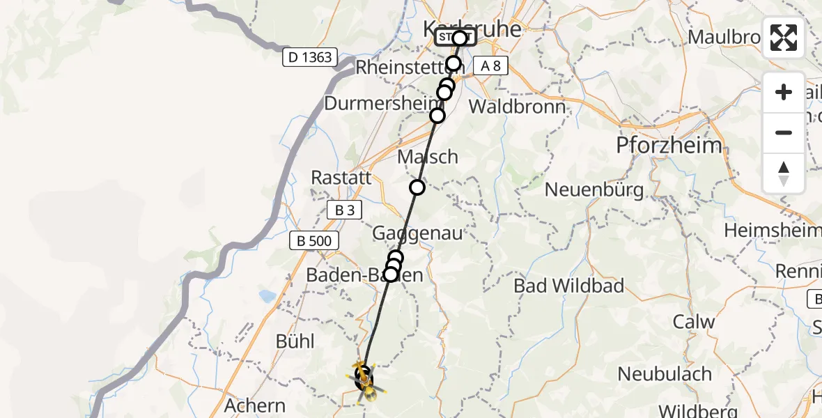 Flugroute Ambulanzhubschrauber Sankt Vincentius Hospital - Forbach, 30 Juni 2026, 11:36