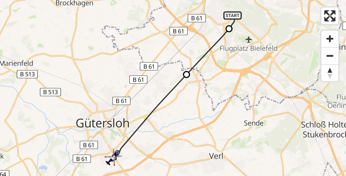 Flugroute Polizeihubschrauber Luftrettungszentrum Bielefeld - Gütersloh, 30 Juni 2026, 11:37