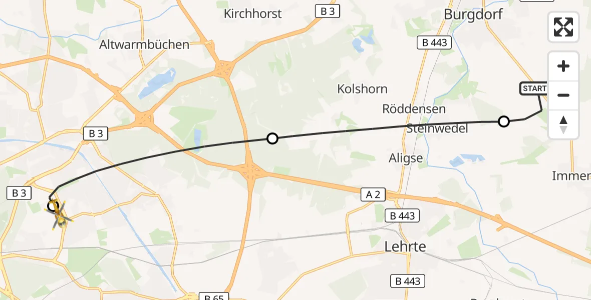 Flugroute Rettungshubschrauber Burgdorf - Hannover Luftrettung Hubschrauberlandeplatz (Christoph 4), 30 Juni 2026, 11:40