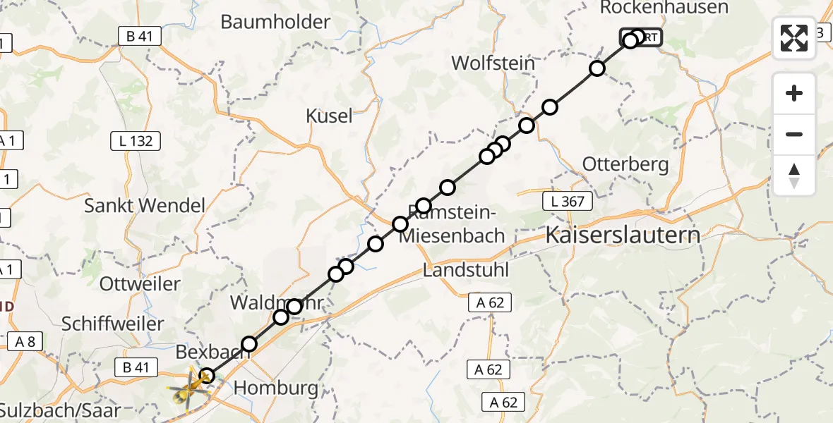 Flugroute Rettungshubschrauber Imsweiler UL - Neunkirchen, 30 Juni 2026, 11:41