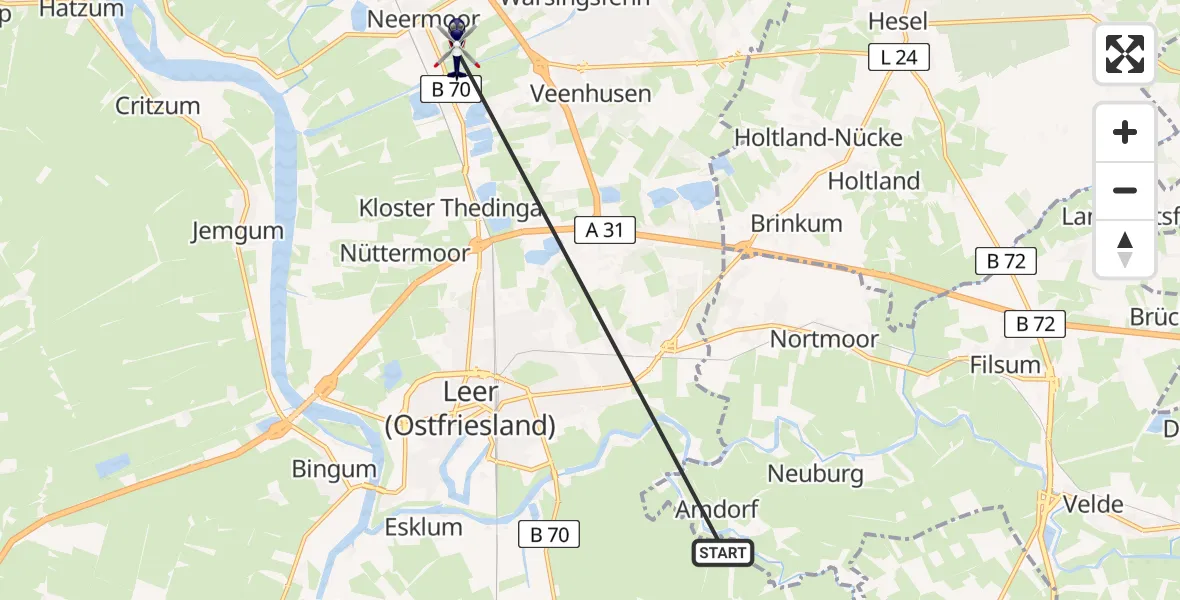 Flugroute Polizeihubschrauber Rhauderfehn - Moormerland, 30 Juni 2026, 11:42