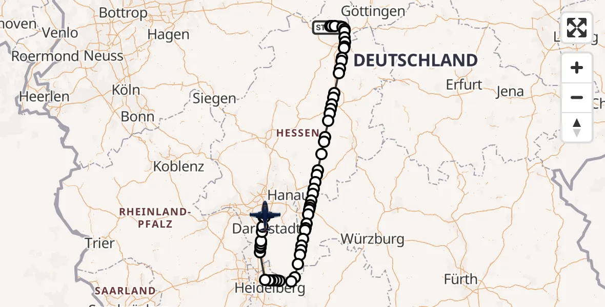 Flugroute Polizeiflugzeug Kassel Flughafen - Flughafen Frankfurt-Egelsbach, 30 Juni 2026, 11:42