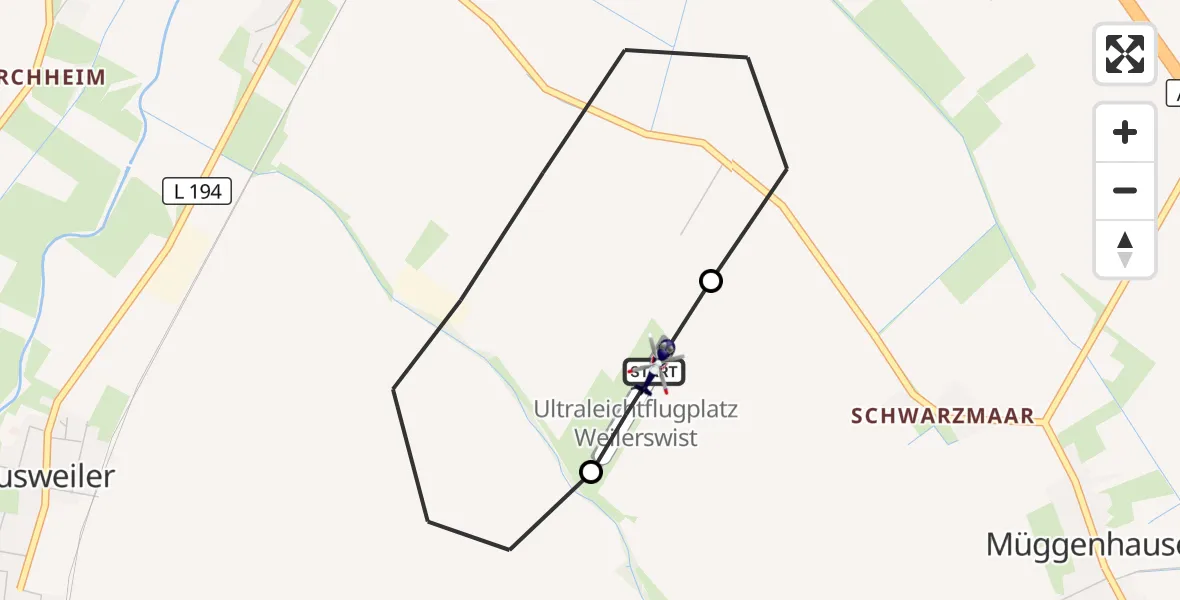 Flugroute Polizeihubschrauber Weilerswist UL - Weilerswist UL, 30 Juni 2026, 11:47