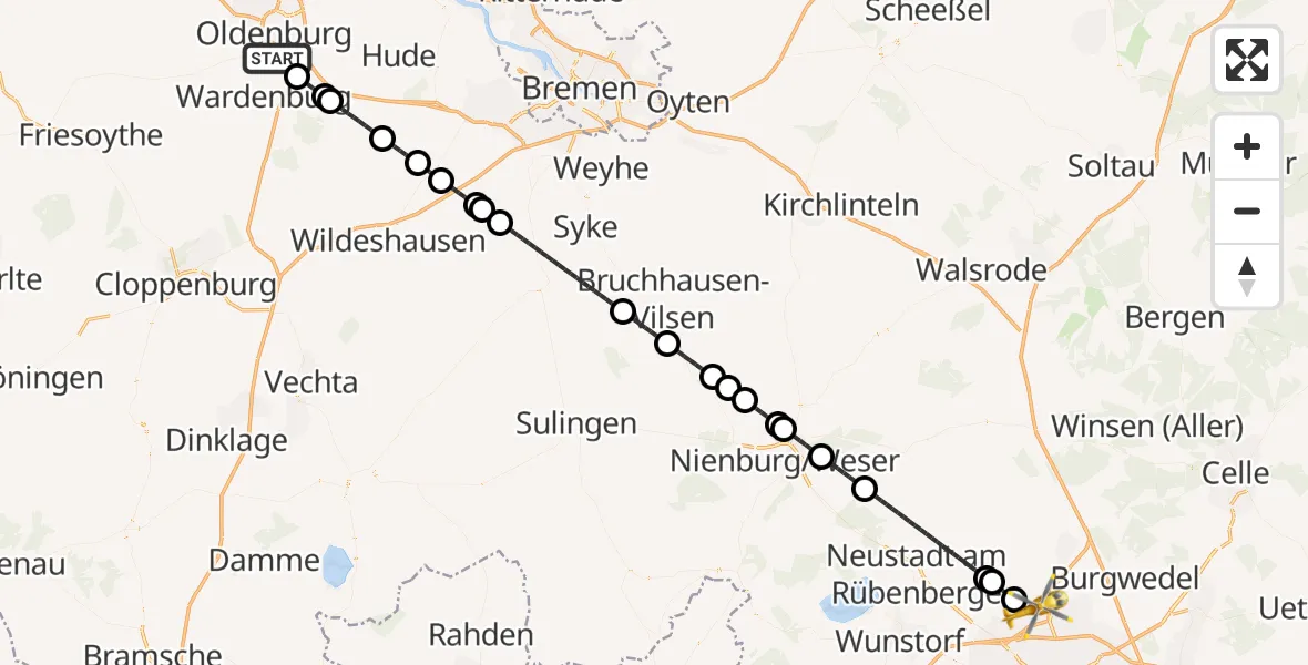 Flugroute Rettungshubschrauber Oldenburg (Oldb) - Flughafen Hannover, 30 Juni 2026, 11:48