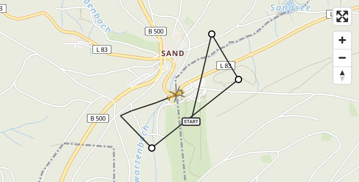 Flugroute Ambulanzhubschrauber Forbach - Bühl, 30 Juni 2026, 11:54