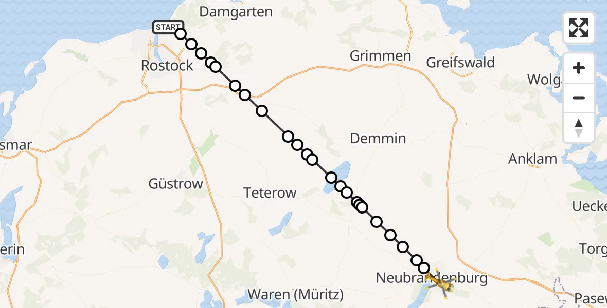 Flugroute Rettungshubschrauber Rostock - Neubrandenburg, 30 Juni 2026, 12:00