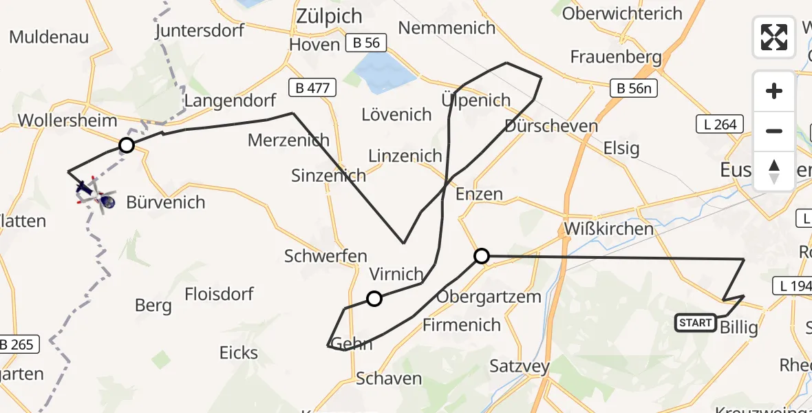 Flugroute Polizeihubschrauber Euskirchen - Zülpich, 30 Juni 2026, 12:02