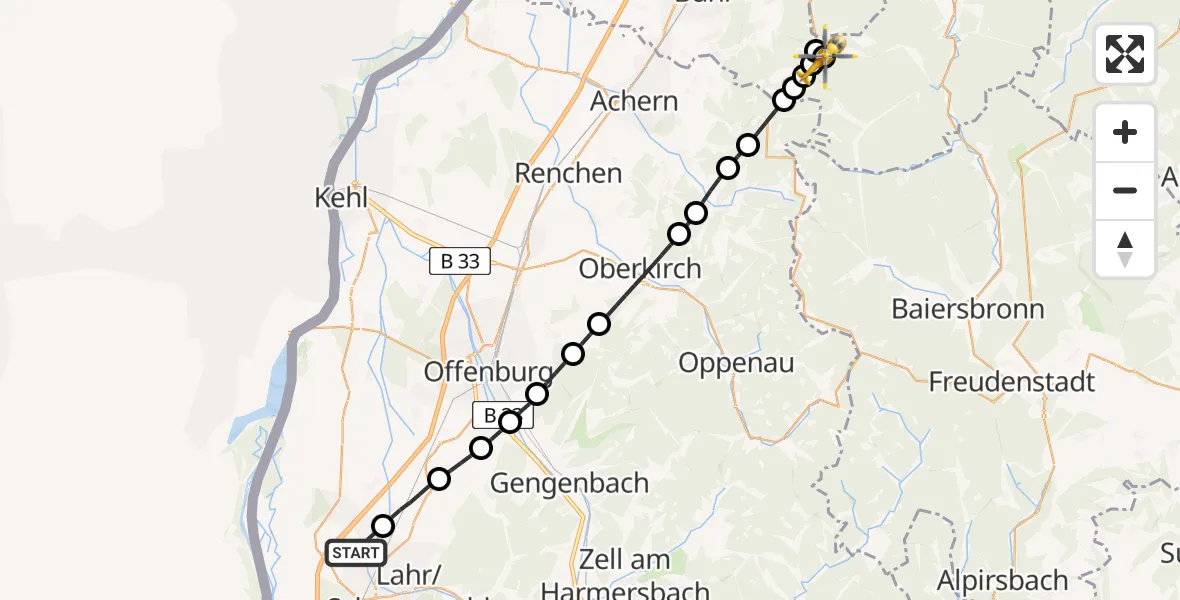 Flugroute Rettungshubschrauber Lahr Flughafen - Forbach, 30 Juni 2026, 12:04