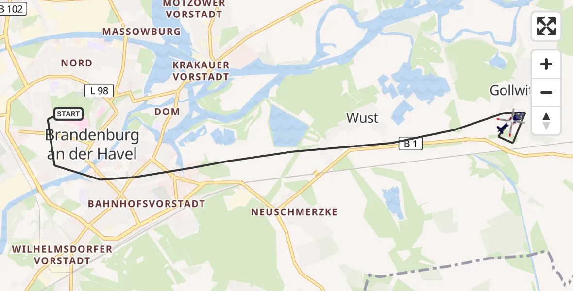 Flugroute Polizeihubschrauber Brandenburg an der Havel - Brandenburg an der Havel, 30 Juni 2026, 12:12