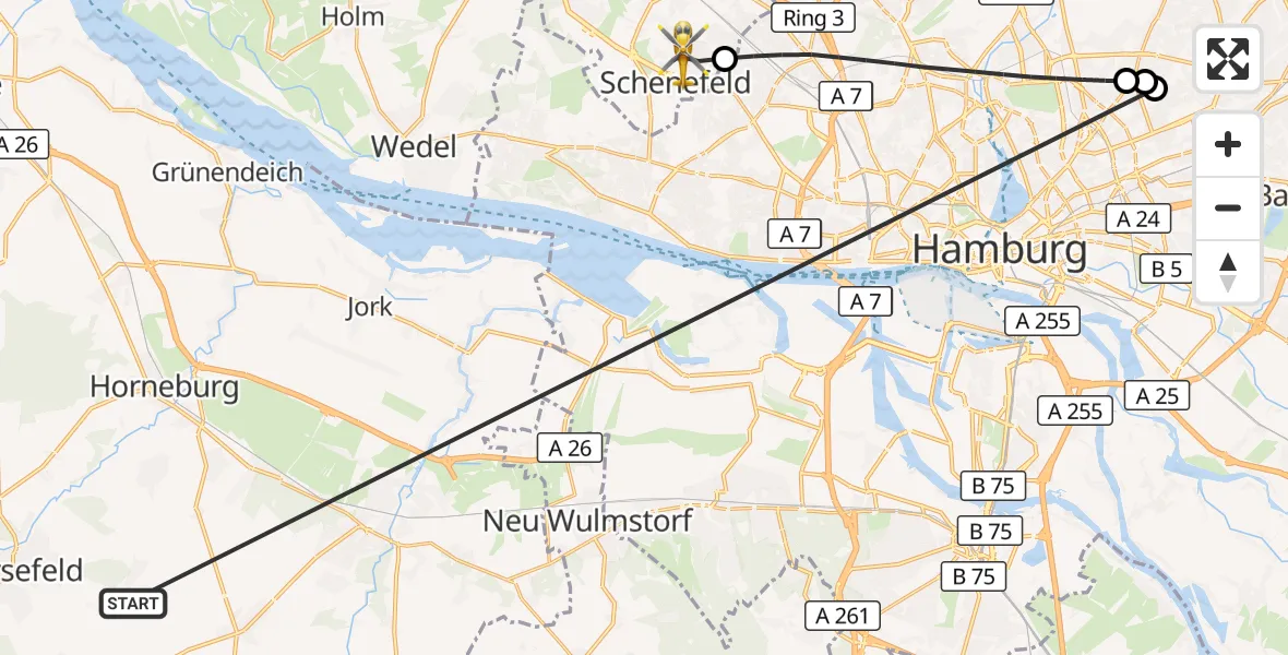 Flugroute Rettungshubschrauber Harsefeld - Schenefeld, 30 Juni 2026, 12:13