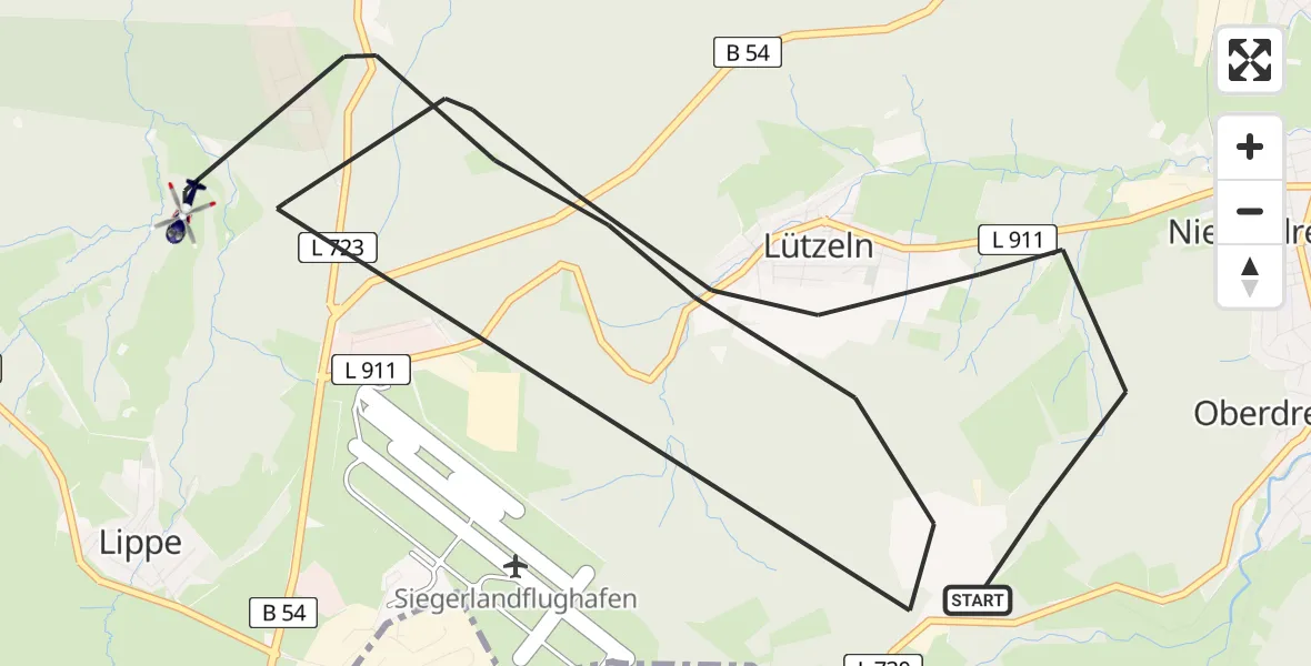Flugroute Polizeihubschrauber Burbach - Burbach, 30 Juni 2026, 12:14