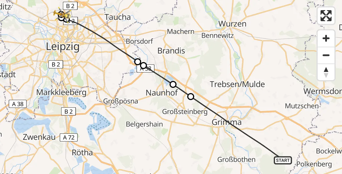 Flugroute Rettungshubschrauber Grimma - Sankt Georg Hospital Leipzig Reserve, 30 Juni 2026, 12:19